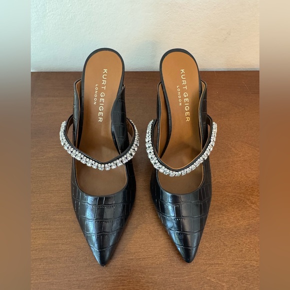 Kurt Geiger London Black Shine Embellished Stiletto Heel Mules - Size 8 - Picture 1 of 10